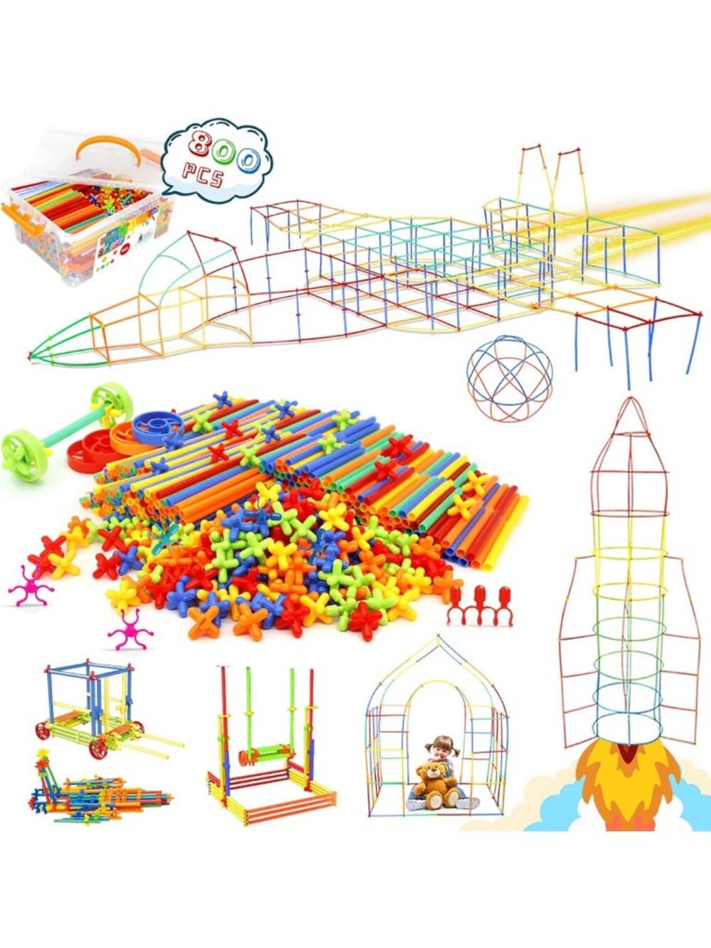 800Pcs Interlocking Straw Building Toys | STEM Educational Kit for Kids 3